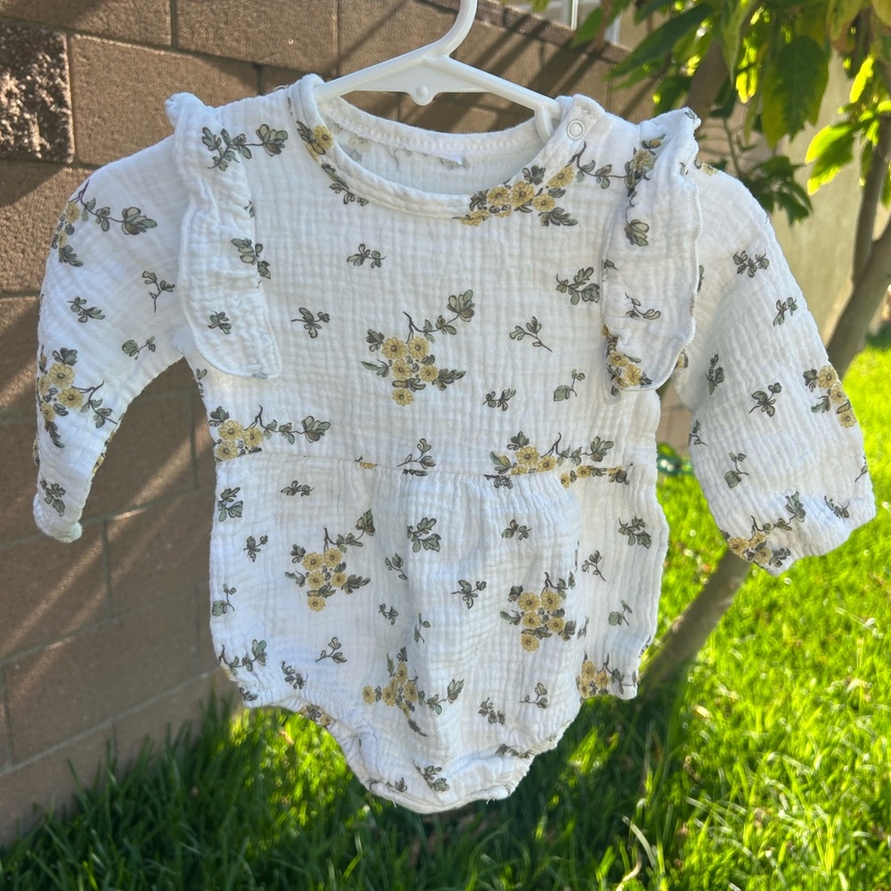 Source Unknown White Floral Baby Romper